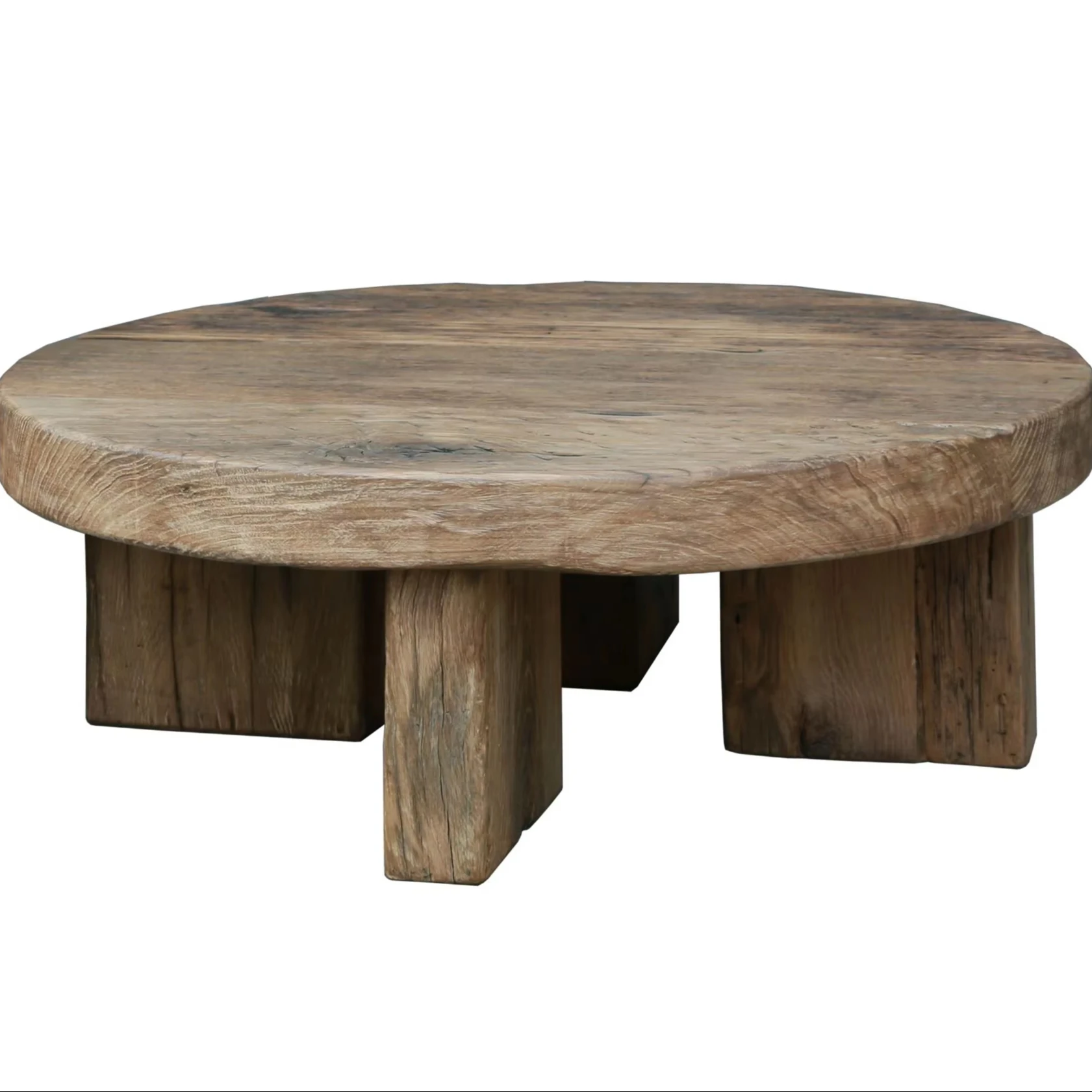 

Wabi-sabi Style Recycled Wood Solid Oak Round Table Coffee Table for Living Room Strong in Rustic