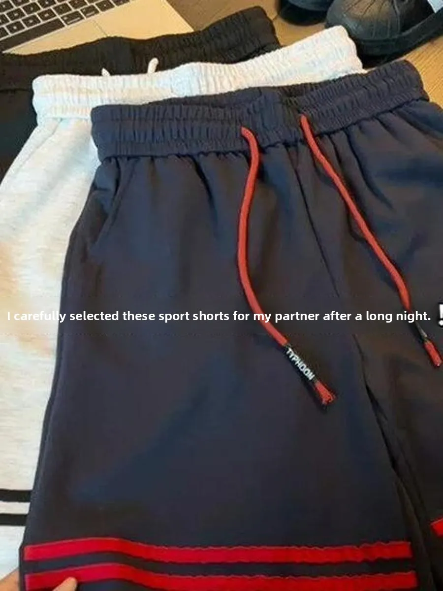 Summer Large Size American Stripe Sport Shorts Men's Drawstring Casual Loose Fit Fourths Pants Polyester Fiber Shorts
