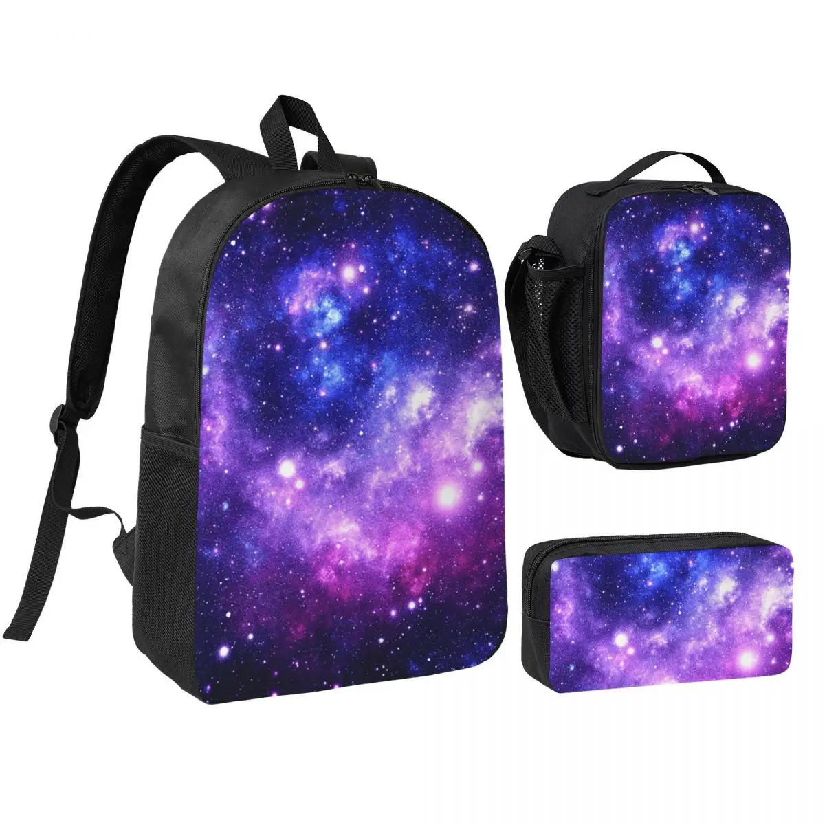 

Purple Blue Galaxy Nebula Backpack Boys Girls BookBag School Bag Laptop Shoulder Bags 3ps Insulated Lunch Bag Pencil Case