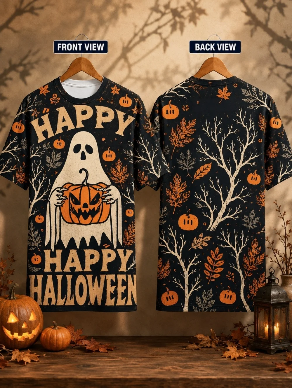 Men's Fashion Summer T-Shirt Crew-Neck Short-Sleeve T-Shirts Death Pumpkin Bat Halloween Dark Horror Themed Gift for Men Tops