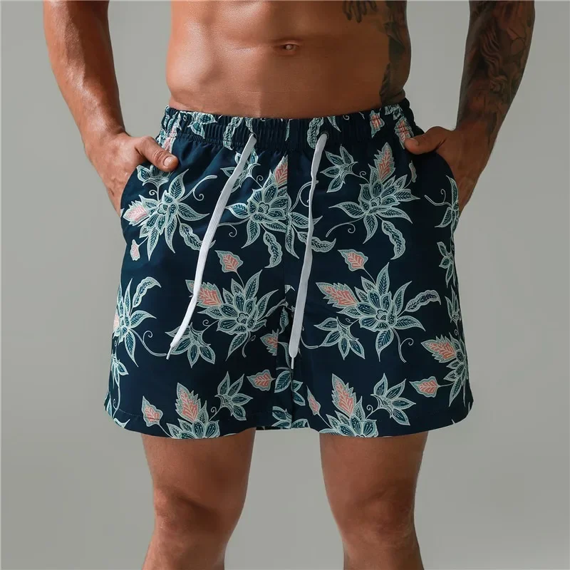 Fashion loose surf shorts, printed men's five-point men's large pants, beach belt lining B0216