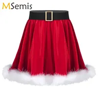 Disfraz de Papá Noel para niñas, minifalda con volantes, cintura alta, cinturón, adorno de piel, terciopelo, fiesta de baile, patinaje sobre hielo, ropa de baile