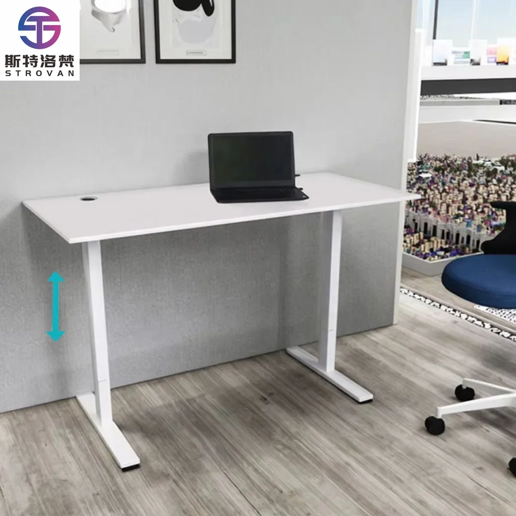

Modern Ergonomic Home Office Dual Leg Desk with Pneumatic Gas Lift Height Adjustable Metal Frame Study Desk