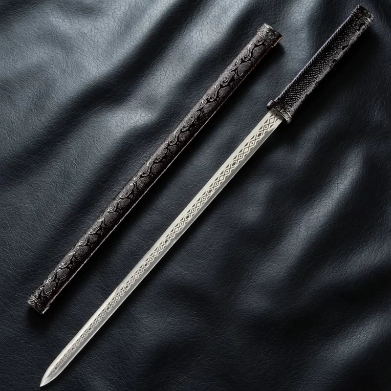 Small Dragon Pattern Tang Sword High Chromium Steel Etched Blade Full Embossed Dragon PC-ABS Composite Fittings Solid Black