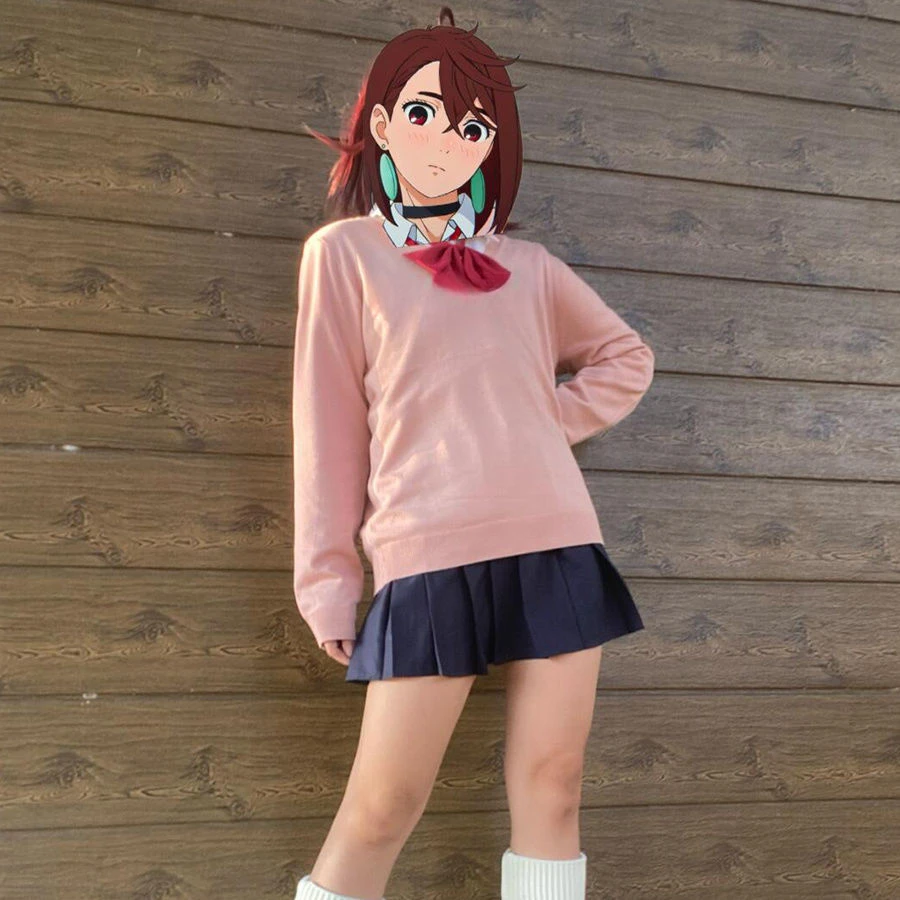 

Ayase Momo Cosplay Girls Pink JK Uniform High School Students Sweather Skirt Dandadan COS Costume Halloween Carnival Party