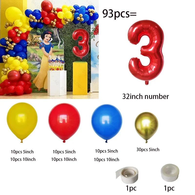 1set Disney Snow White Theme 32 Inch Red Number Balloons Girls Happy Birthday Party Decorations Baby Shower Toy Balloons