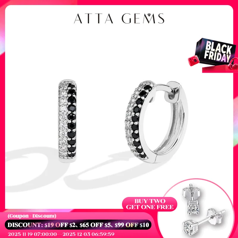 ATTAGEMS Black and White Moissanite Diamond Earrings