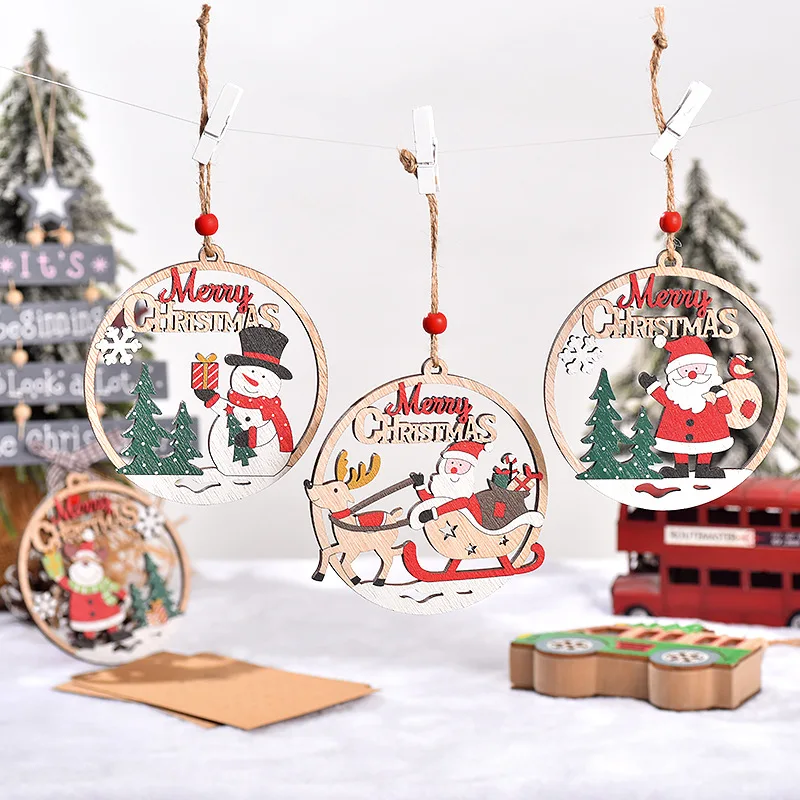 2024 Christmas Wooden Pendants Xmas Tree Hanging Ornaments Reindeer Christmas Decor Gingerbread Holiday New Year Decorations