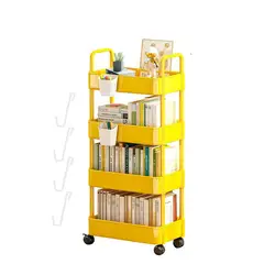 Storage Cart On Wheels Book Cart Rolling Cart Organizer Rolling Shelf With Wheels & Hooks Snack Cart 3/4 Tier Movable Storage