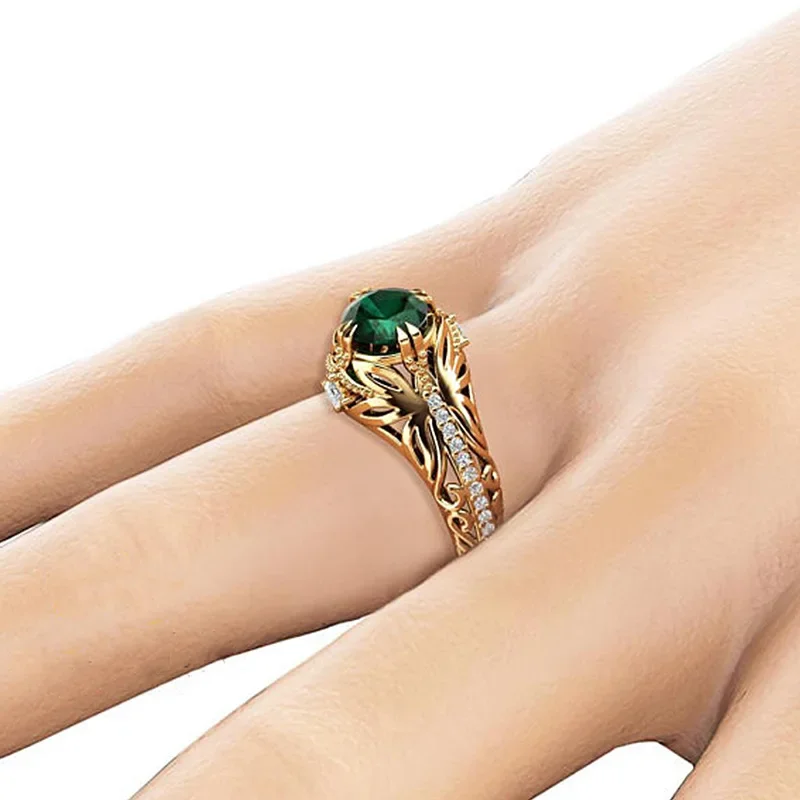 DIWENFU 14K Gold Emerald Ring for Women Genuine Anillos De Bizuteria Anillos Mujer 14 K Gold Jewelry Natural Emerald Ring Box
