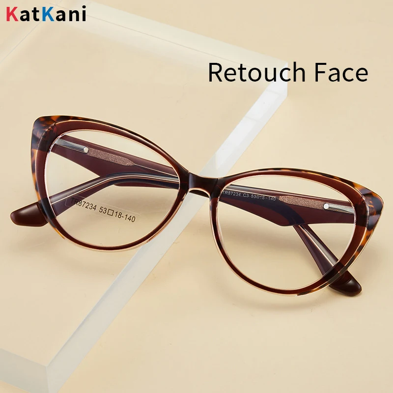 

KatKani Fashion Trend Spring Leg TR90 Glasses Super Light Retro Cat Eye Optical Prescription Eyeglasses Frames Women 87234