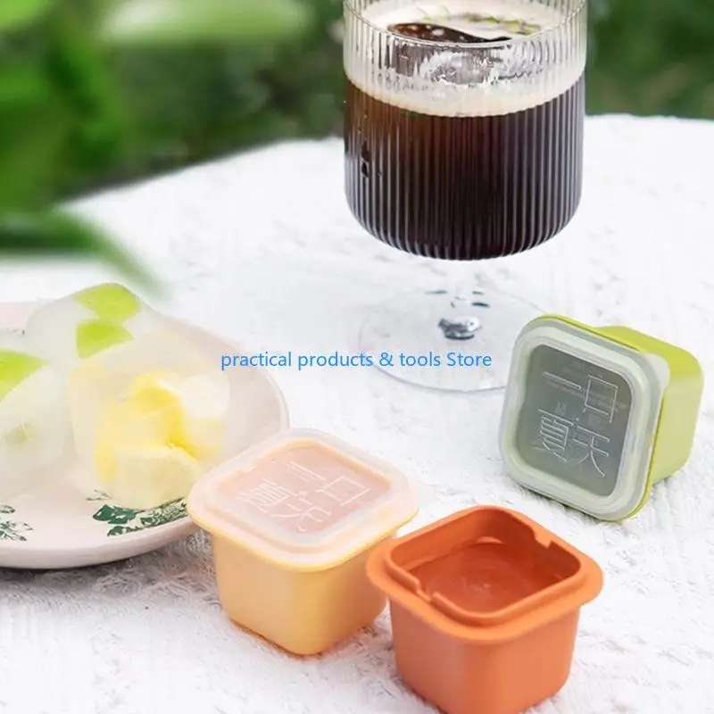مجموعة 77JB من 6 لقوالب مكعبات الثلج الكبيرة الإبداعية مع راتنجات LID PP Material Material Material Moulds Moulds Ice Boxes Home