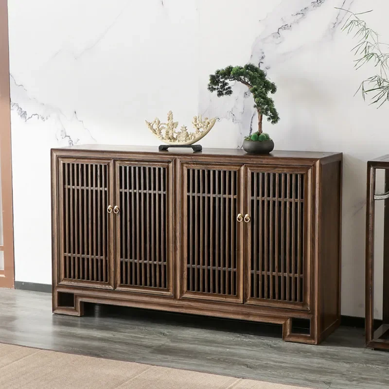 

Старинный буфет из вяза, цельное дерево, простой дизайн в стиле дзен, полый, четырехдверный шкаф для обуви, для прихожей, цвет орех.