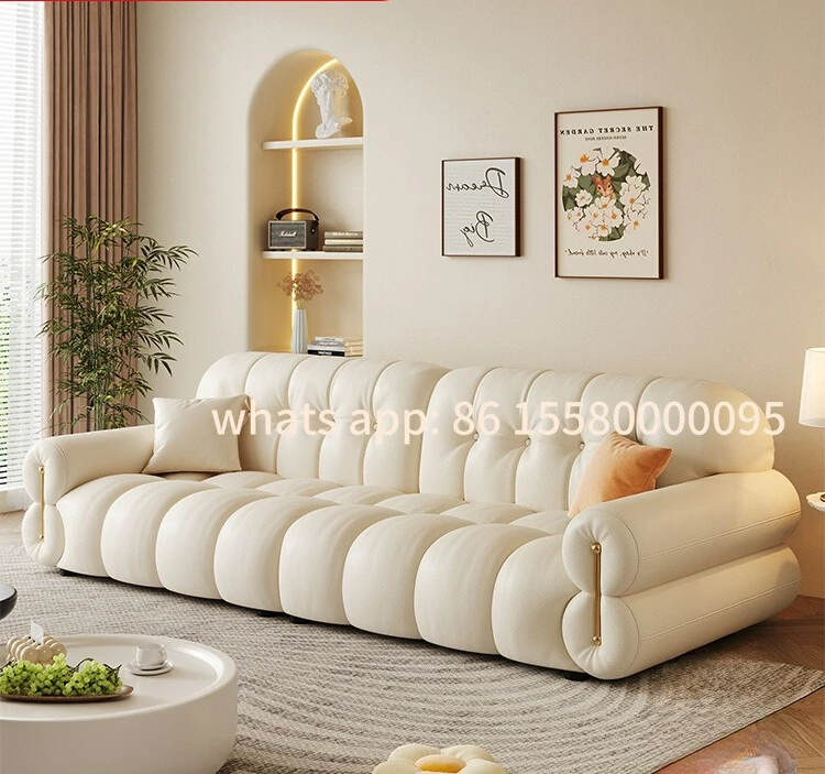 

Customizable Modern Leather Sofa Top Cowhide French Vintage Cream Style