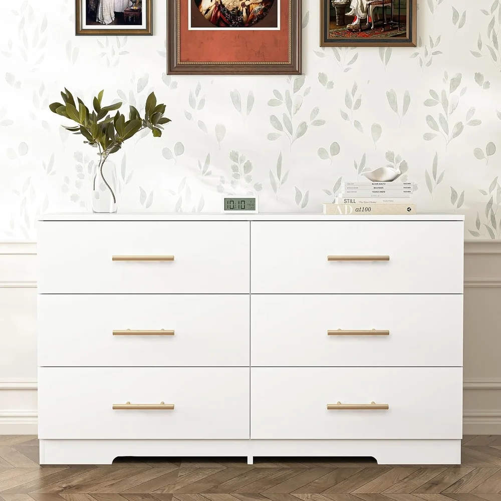6-Drawer Dresser with Deep Drawers Elegant Gold Handles Bedroom Living Room Home Office Easy Assembly Stylish Storage Solution