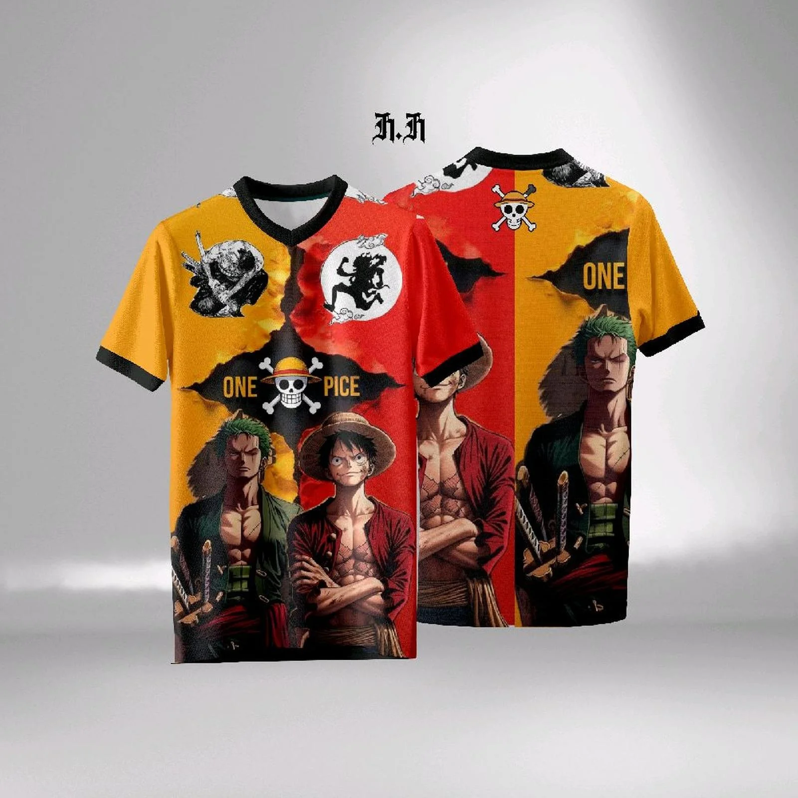 قمصان كرة القدم الجديدة، تي شيرت أنيمي ياباني بانداي قطعة واحدة لوفي وزورو، رياضي فضفاض للرجال والأطفال #1