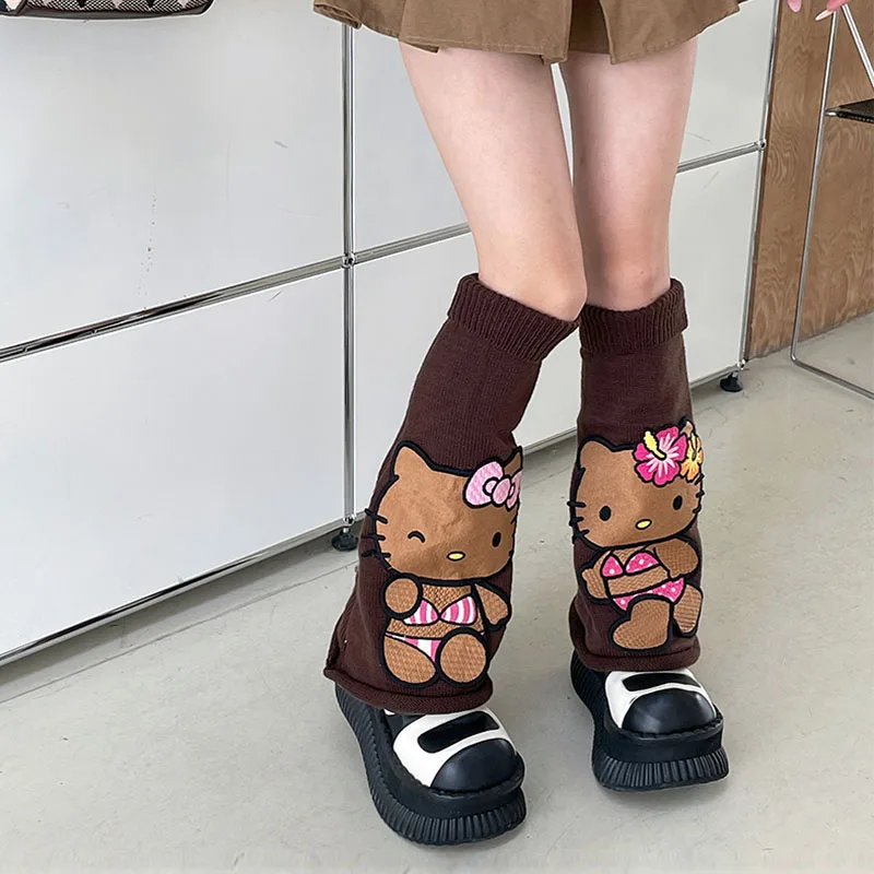 Sanrio Hello Kitty Lolita Long Socks Women Striped Striped Leg Warmers Y2k JK Girls Cosplay Uniform Accessories Knitted Socks