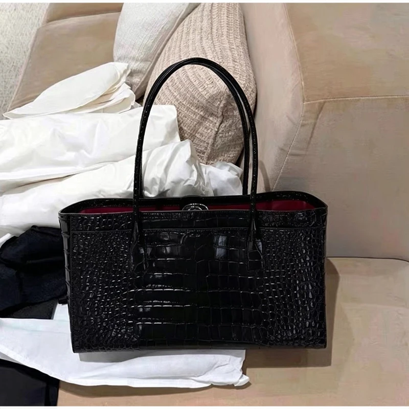 Handtasche mit Krokodilleder-Prägung und Obergriff, Luxuriöse Grüne Tragetasche, Vielseitige Schicke Alltags-Schultertasche für Frauen – Detail 25