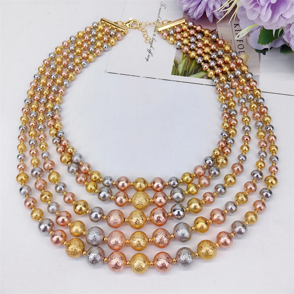 ESALE 2026 New Multi Layer Women Jewelry Set Matte Frosting Texture Round Beads Necklace Set For Bridal Wedding Jewellwey Gift