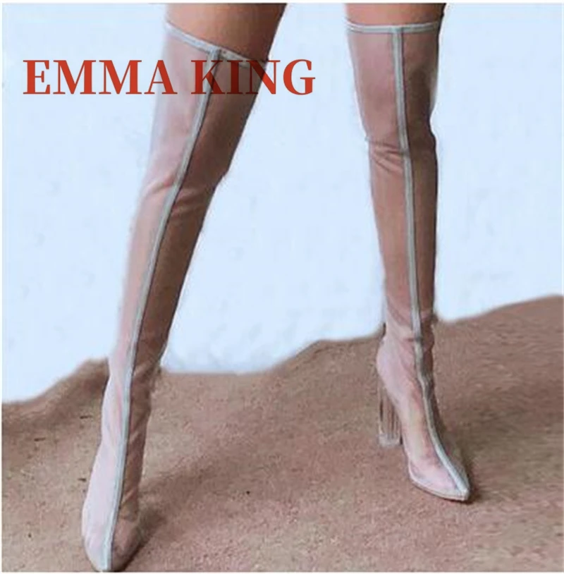 الصيف الربيع النساء فوق الركبة الأحذية مثير النيون الأخضر شبكة الفخذ عالية بوتاس Femenino أشار تو أحذية الحفلات الليلية Mujer 2025