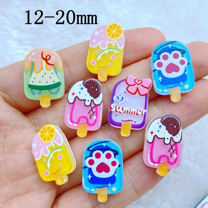 20Pcs New Cute Resin 10-20mm Mini Fruit Popsicle Series Flat Back Manicure Parts Embellishments For Hair Bows Accessories