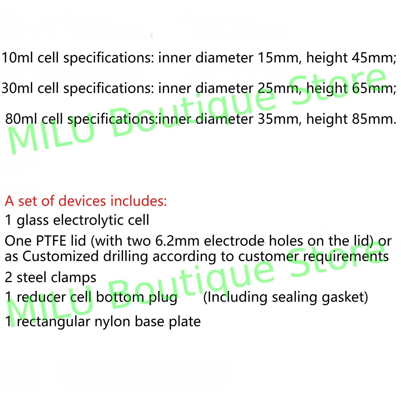30ml/80ml coating evaluation electrolytic cell corrosion test tank exposed area 1 square centimeter (excluding electrodes)