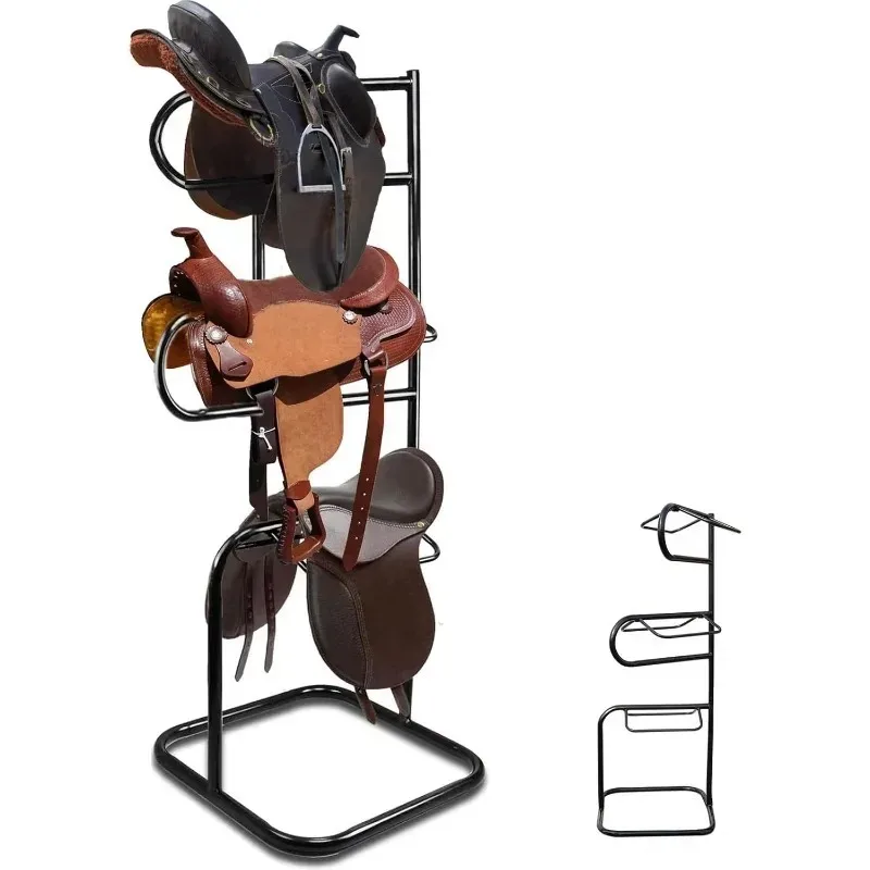 Full Size Freestanding Folding Metal Saddle Rack Strong Tubular Steel