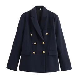 PB&ZA2024 Autumn New Women's Fashion Style Commuter Collar Long Sleeve Double breasted Casual Loose Suit Coat