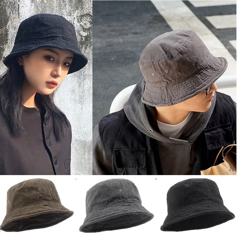 Big Head 59-61cm Bucket Hat Wide Brim Pure Cotton Outdoor Sun Caps Flat Top for Fishing Hiking Beach Sports Men Women