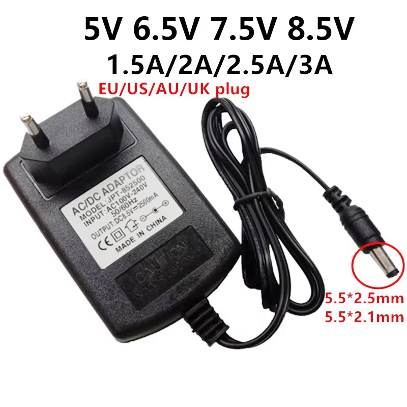 5 V 6.5 V 7.5V 8.5 V uniwersalny zasilacz 110V 220V do 8.5 V 6.5 V 1.5A 2A 2.5A 3A Adapter zasilania adaptery AC/DC