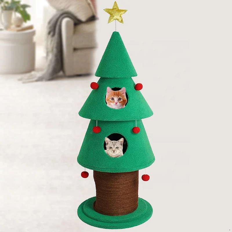 Christmas Pine Tree Cat Climbing Frame Pet Bed Small Animal Nest Cat House Catio