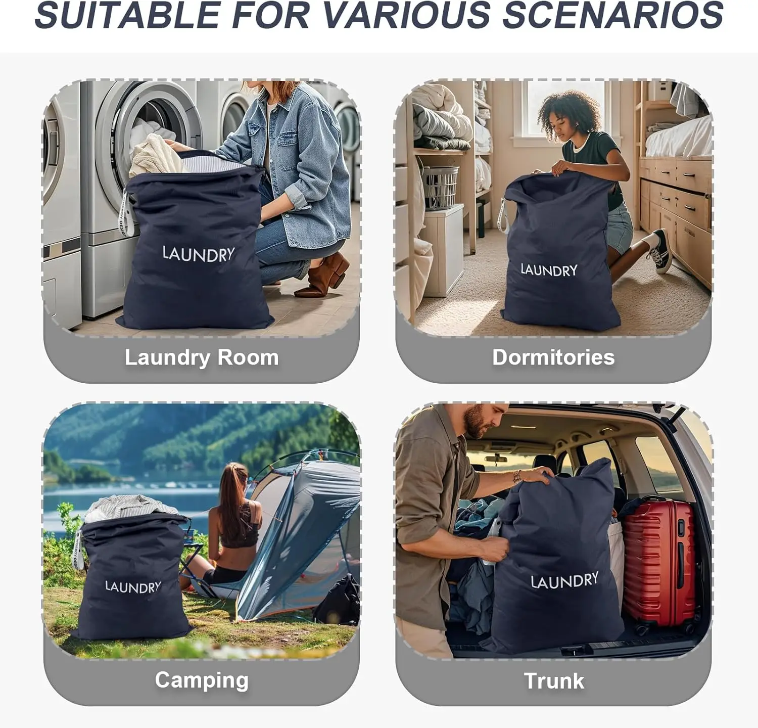 حقيبة غسيل، أكياس غسيل كبيرة الحجم مقاس 23.6 × 35 بوصة، حقيبة غسيل للسفر، منظم ملابس قذرة، حقيبة تخزين رطبة وجافة من النايلون #6