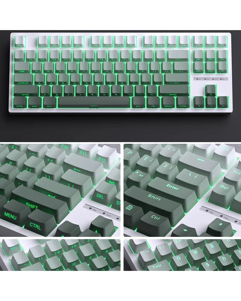 

Keycap gradient side engraving illuminated 134 keys mechanical keyboard dual color 0EM height PBT green vine