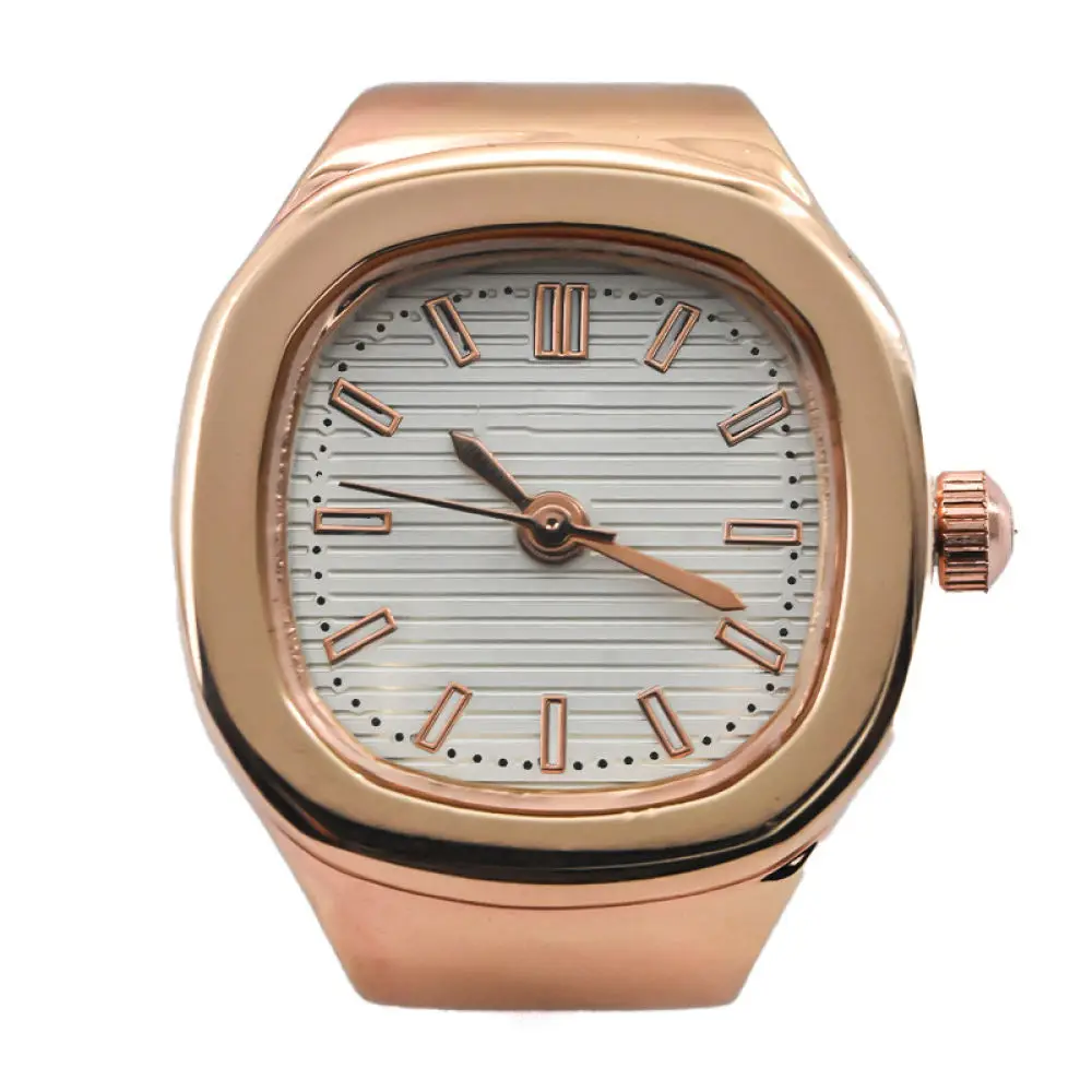 Minimalist Square Finger Watch Alloy Creative Ring Clock Simple Quartz Timepiece Personality Accessory For Couple