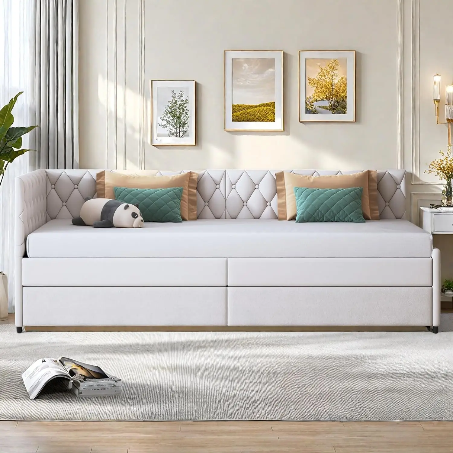 Rosahqnda Sofá cama 90/180x200cm, sofá cama multifuncional con cama extraíble, sofá cama doble con somier, sin colchón