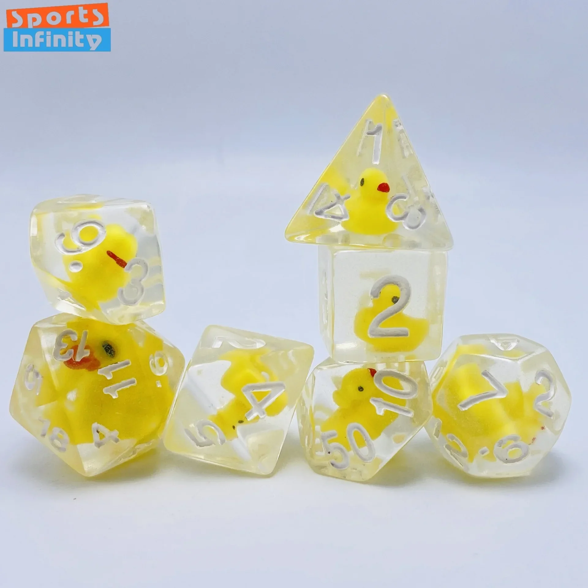 7Pcs of Resin Dual Color Cored Dice Yellow Duck Filling Dice Set for DND Running team Dice Numbers Dice kit