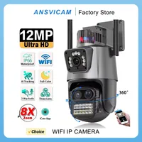 6K 12MP WiFi Security Camera 360 Wireless Outdoor ICSee Smart Three Lens 8X Zoom Video Surveillance IP Camera CCTV Auto Tracking