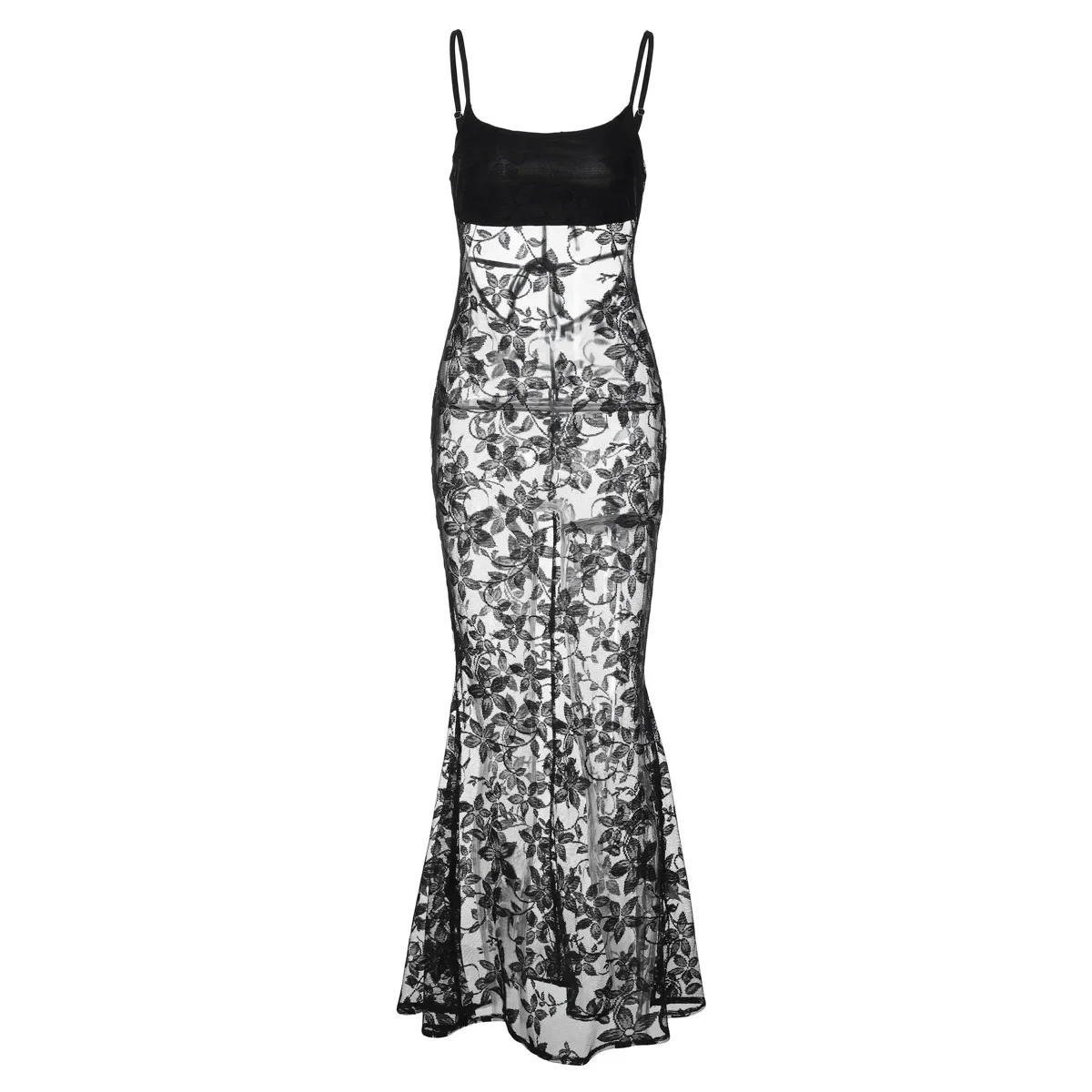 Seksowna Sukienka Streetwear 2025 Nowe Sukienki z Odkrytymi Plecami, Patchworkowa Koronkowa Długa Sukienka na Ramiączkach m