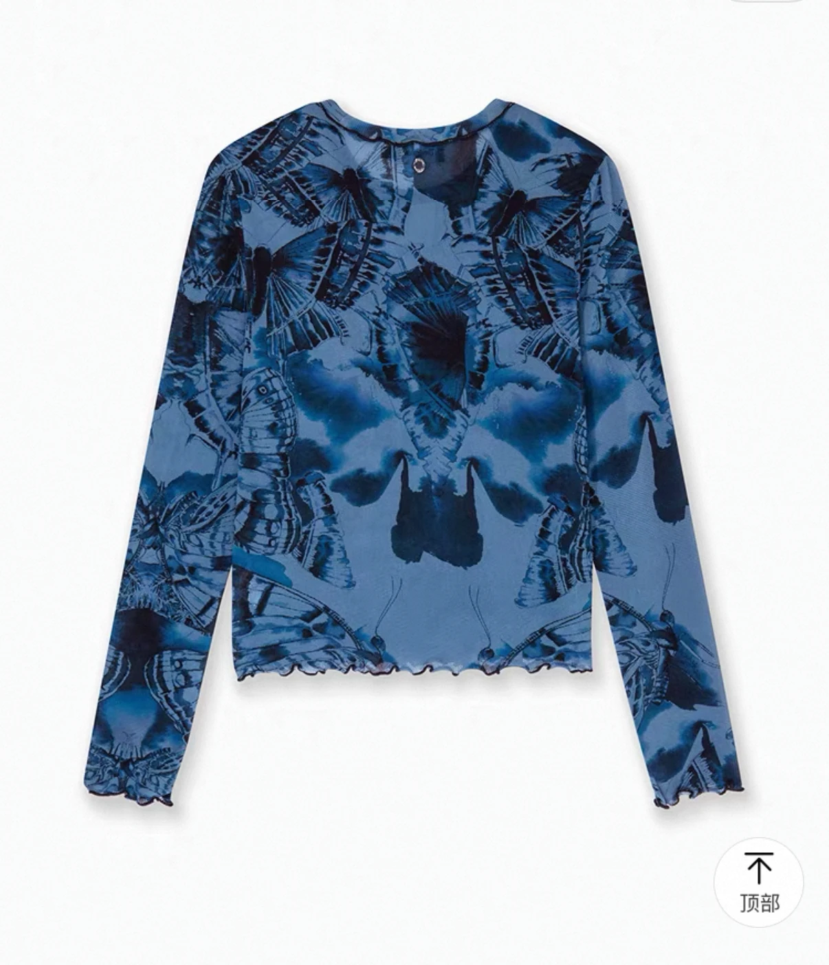 European, American and Spanish original lightweight, high elasticity butterfly print round neck long sleeved women's T-shirt top