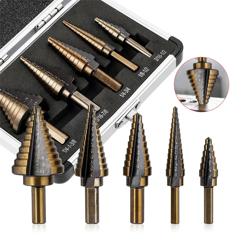 HSS 4241 Cobalt Step Drill Bit Set 5/6pcs Metal Drilling Hole Tools,Cone Drill Bits for Metal Iron Aluminum Copper Plastic&Wood