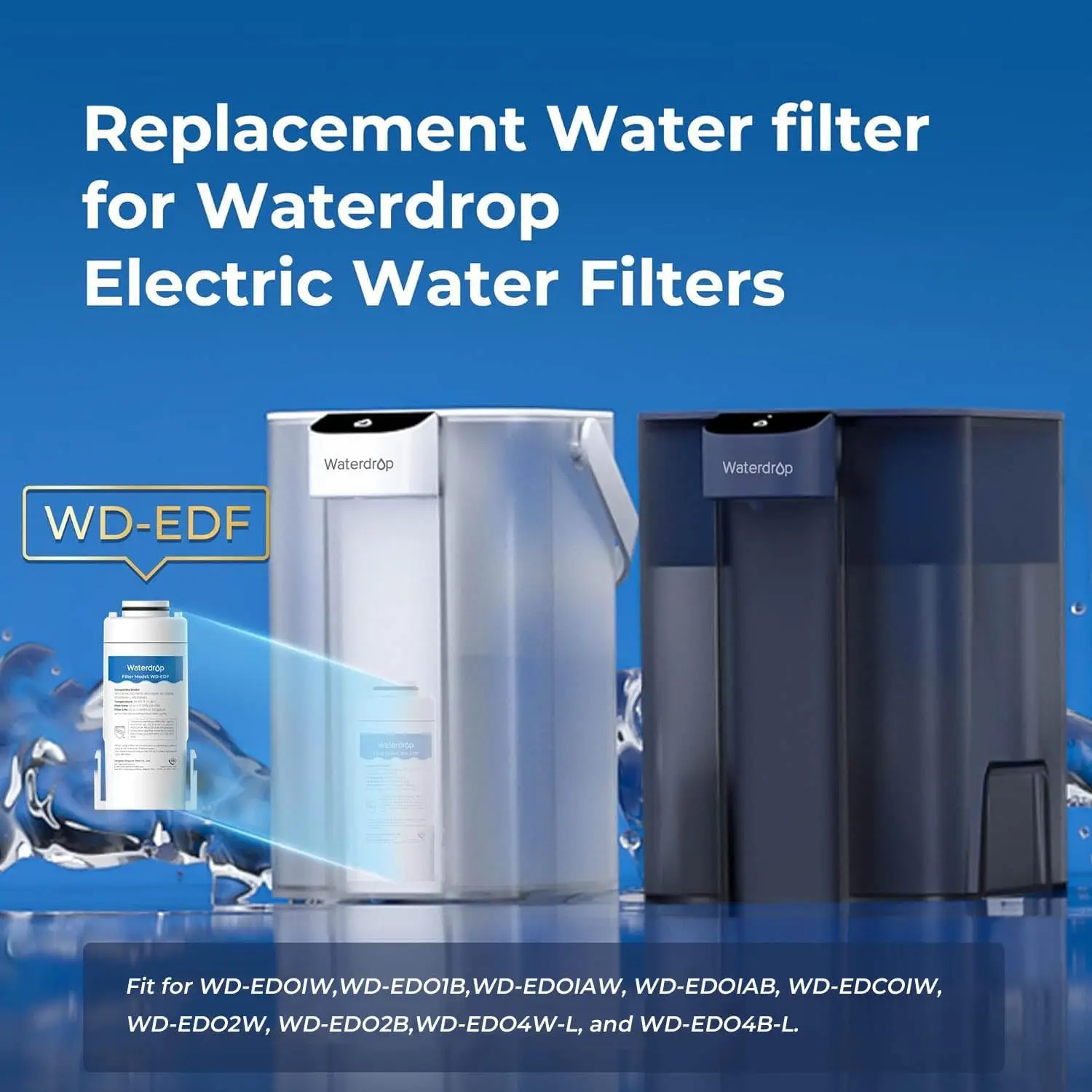 Waterdrop WD-EDF Replacement Filters for Waterdrop Electirc Water Filter Pitcher WD-ED01/ED02/ED04