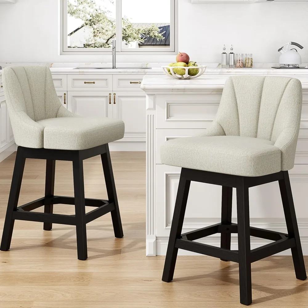 

2-piece rotating bar stool set, fabric cushioned counter height bar stool, 26 kitchen island chairs with backrest and solid wood