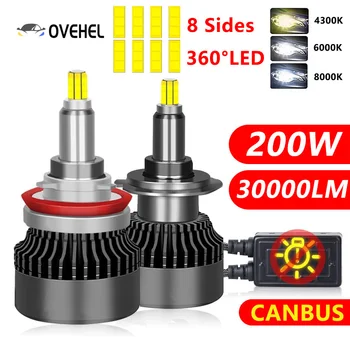 2pcs 200 360W H7 H11 LED 9012 Canbus 9005 H9 H9 H1 H8 D1S D2S D3S HB3 9006 HB4 4300 LED Car Headlight K Fog Light 12V