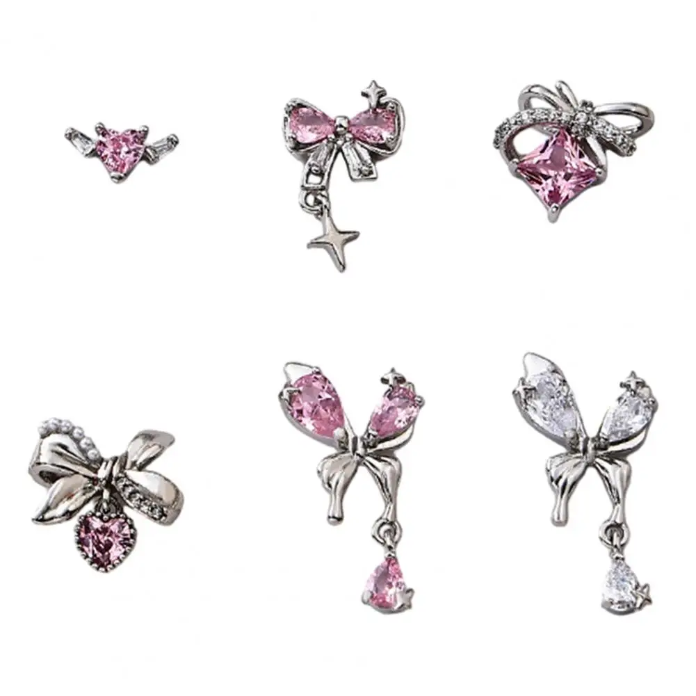 Butterfly Heart Rhinestones Nail Art Accessories Charming Manicure Rhinestones Durable Pink Bow Pendant Jewelry for Women Easy