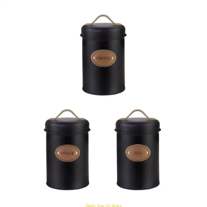 Set of 3 Effective Metal Canister Set For Coffee Teas Sugar With Sealing Lids