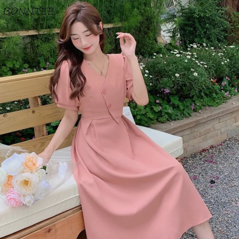 Dresses Women Age-reducing V-neck Chic Irregular Defined Waist Mid-length Korean Fashion Summer Vestidos Prevalent Elegant Ins