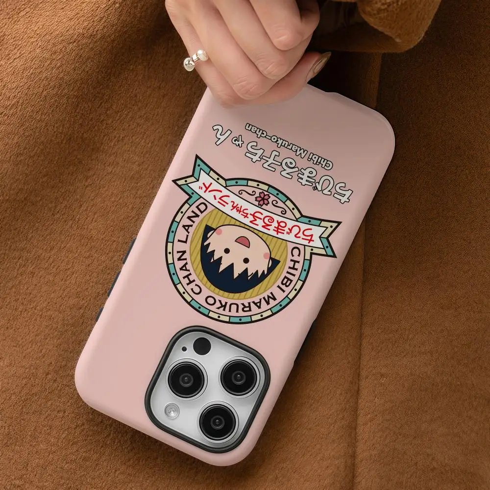 Cartoon Chibi Maruko Chan Phone Case For iPhone 17 16 15 14 13 12 Pro Max Plus Glossy HD Double-Layer Liquid Hard Shell