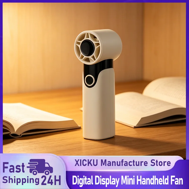 

Digital Display Mini Handheld Fan Turbo Wind 3000mAh Rechargeable Multi-angle Use Lightweight Outdoor Cooling Fan