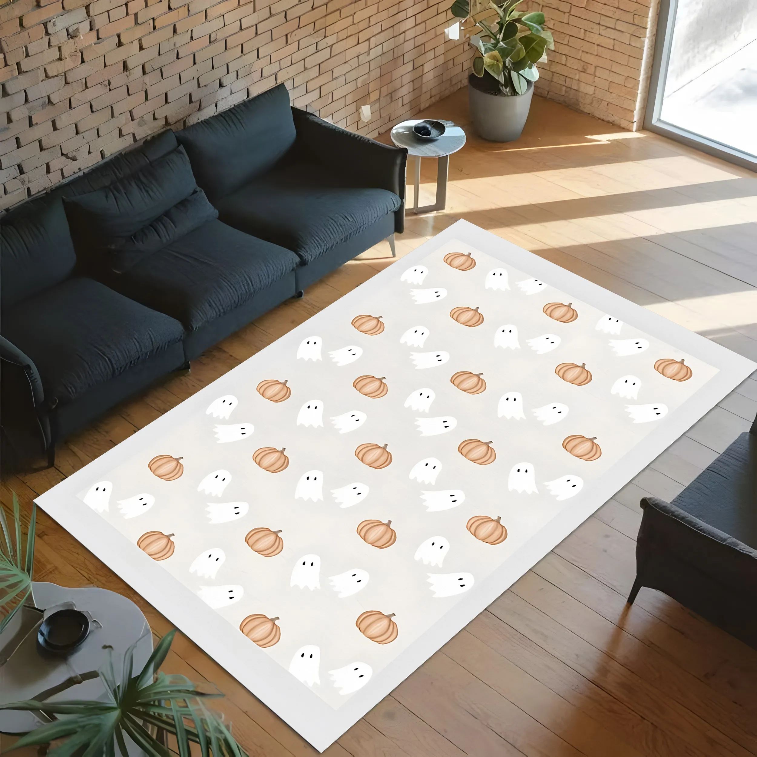 2D Carpet Pumpkin Ghost Print Soft Cute Soothing Style Creating Warm Fun Halloween Atmosphere