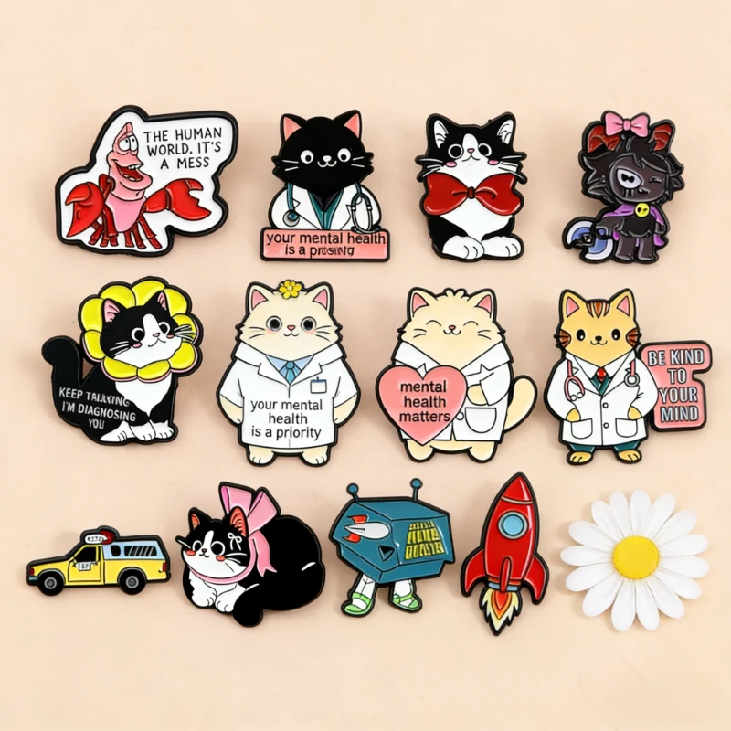 Pins de solapa creativos con diseño de cangrejo y cita, Pin de dibujos animados 'El mundo humano es un desastre', Pins para mochilas, Insignias, Pin de metal esmaltado